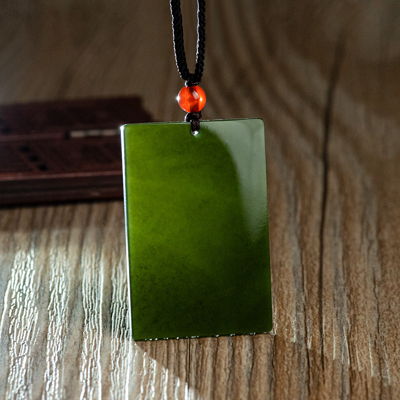 Natural Hetian Black Jade “Peace Plaque” Pendant – Elegant Black-Green Jade Amulet for Men & Women, Fashion Jade Necklace Charm