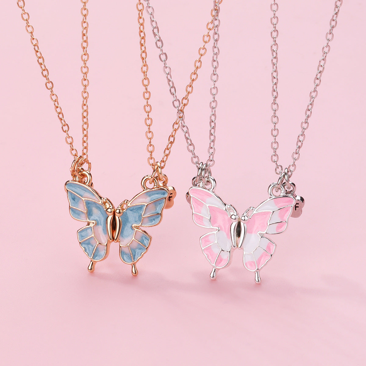 Butterfly Cartoon BFF Necklace Set for Kids with Alloy & Magnet