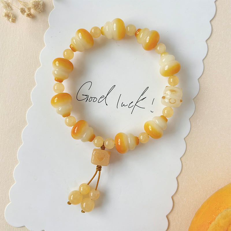 Yellow Flower Gourd-Shaped Bodhi Bracelet – Fidget & Stress Relief Beads