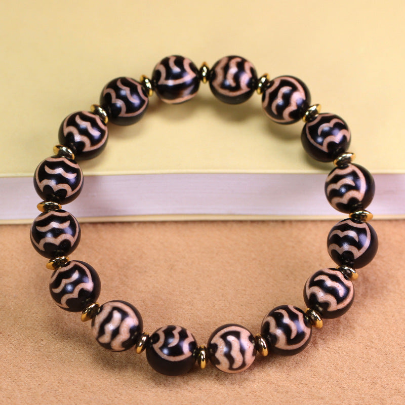 Natural Tibetan-Style Garuda Dzi Bead Bracelet, 10×10mm