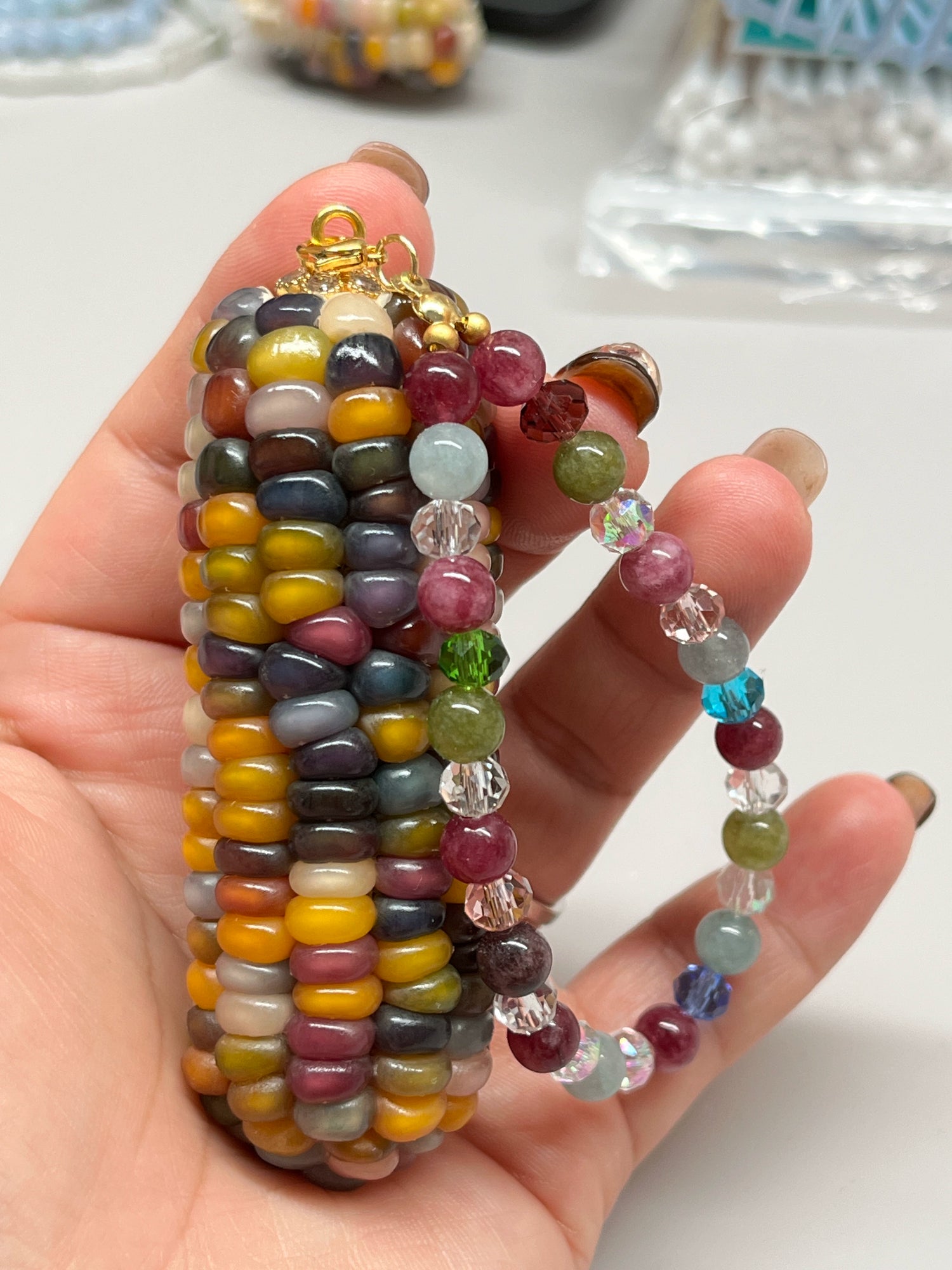 Multicolored Gemstone Corn Ornament for Mindfulness and Meditation