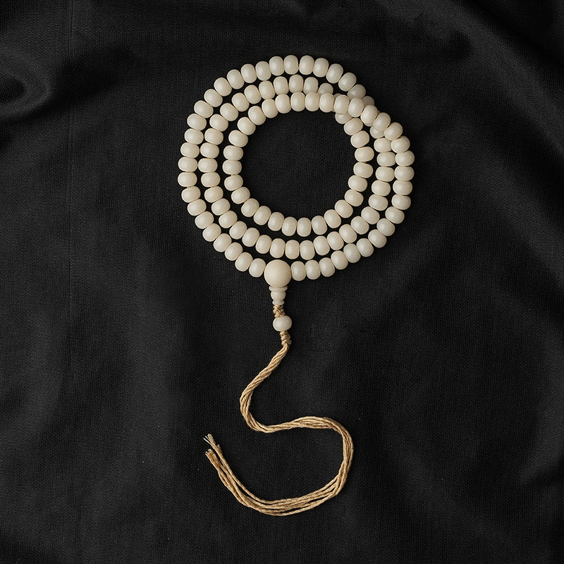 6.4mm*9mm White Jade Bodhi 108 Bead Mala Bodhi Seed Prayer Beads