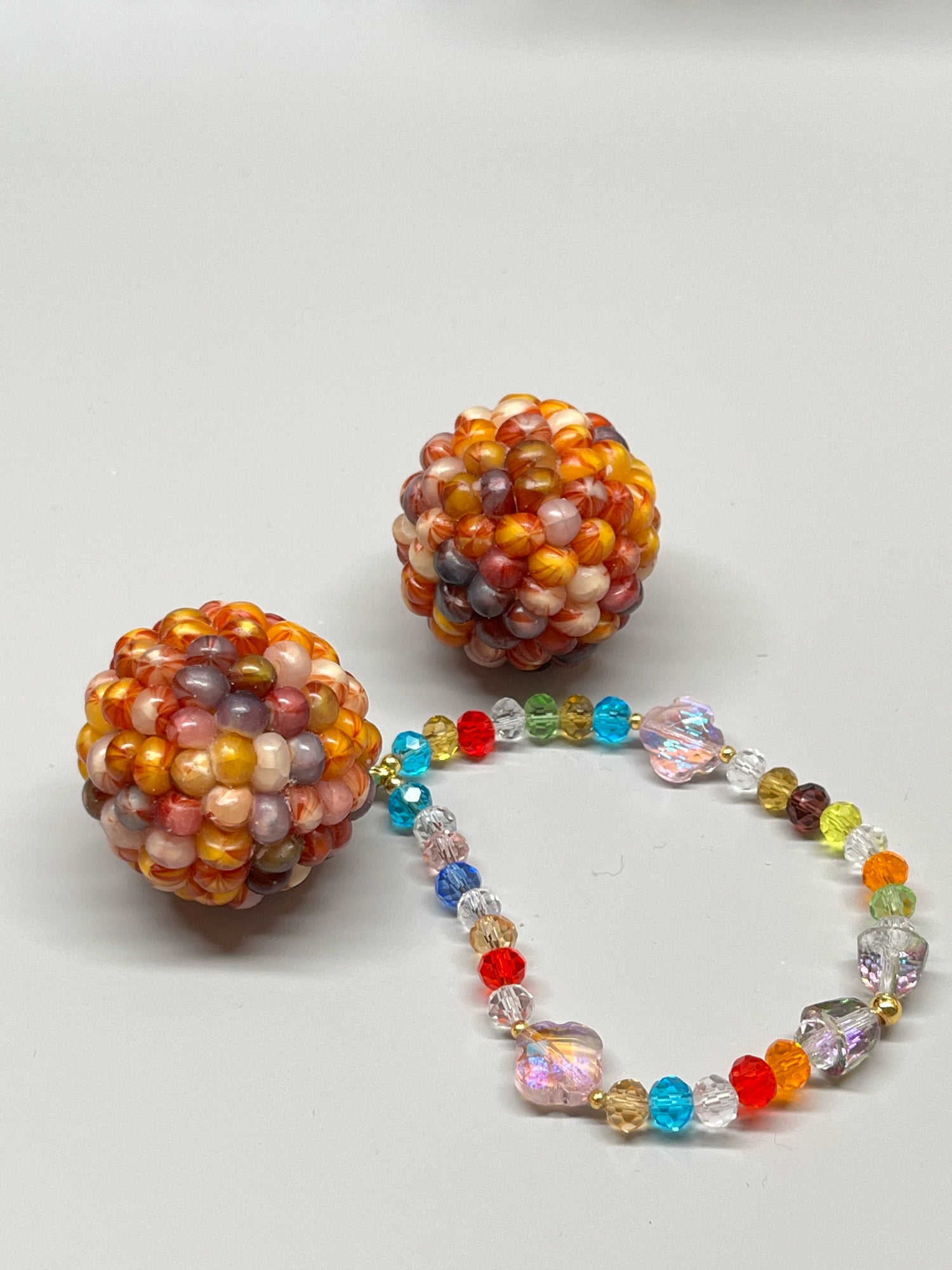 Colorful Gemstone Corn Ornament with Veined Spherical Beads