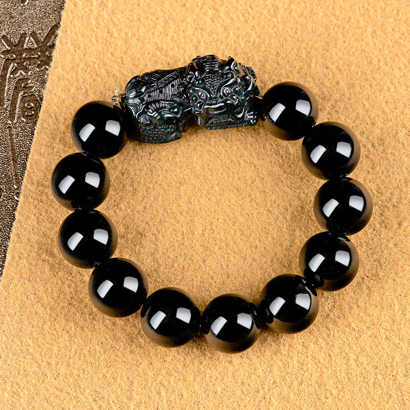 Natural A-Grade Black Jadeite Pixiu Bracelet for Men and Women