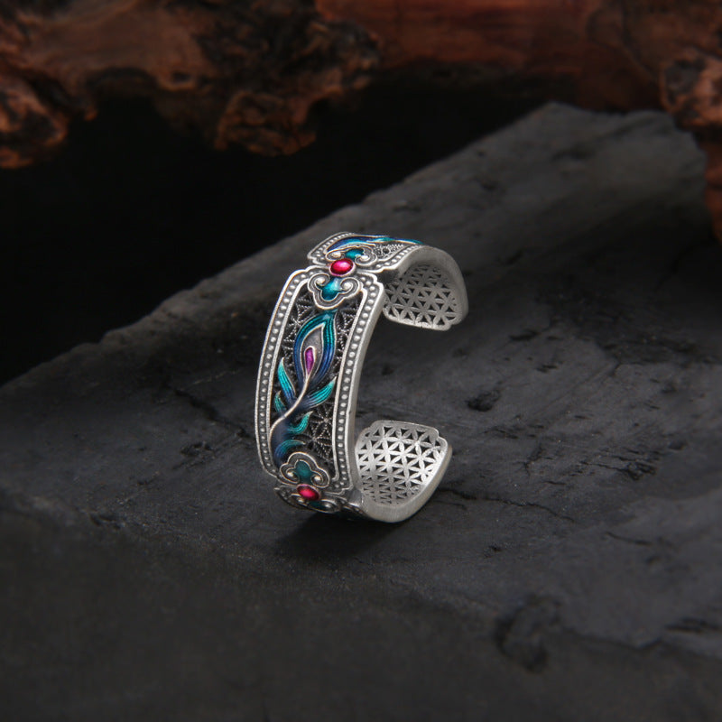999 Pure Silver Hollow Enamel Ring
