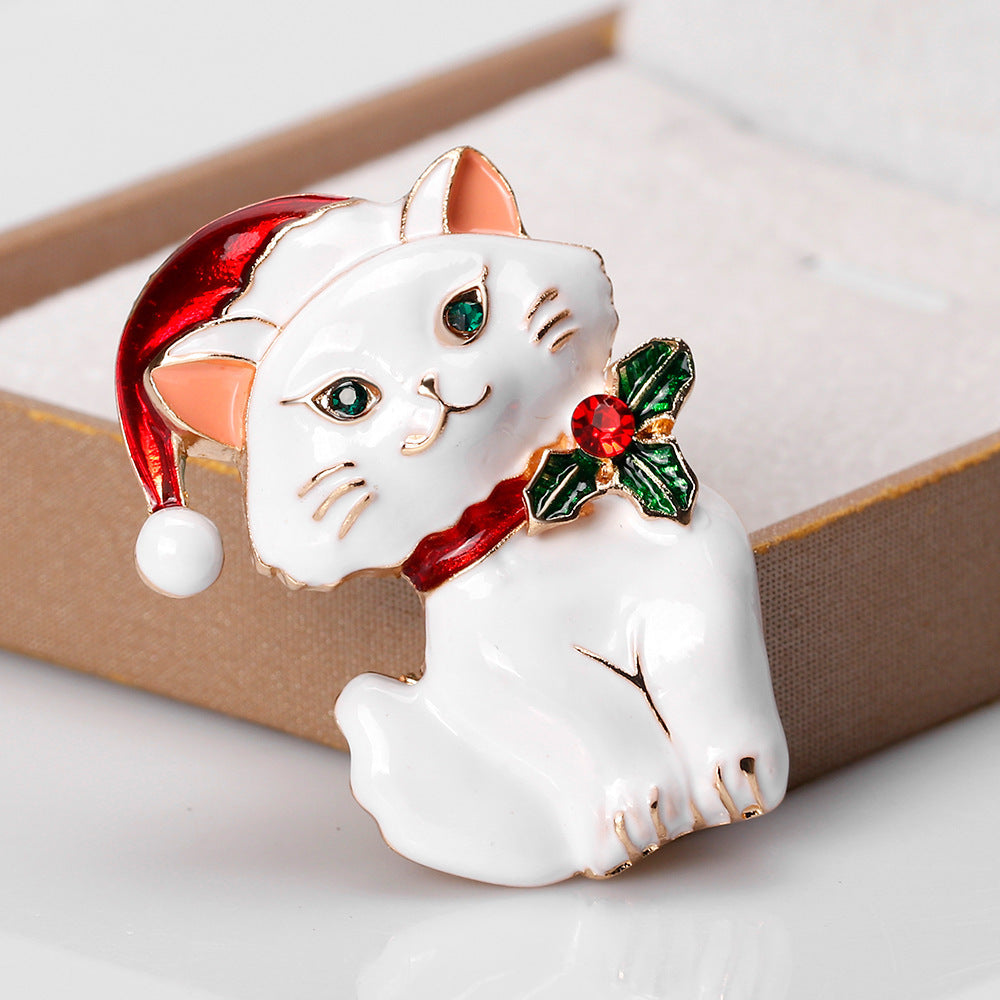 Cute Christmas Cat Brooch New Korean Version Retro Holiday Gift for Cat Lovers