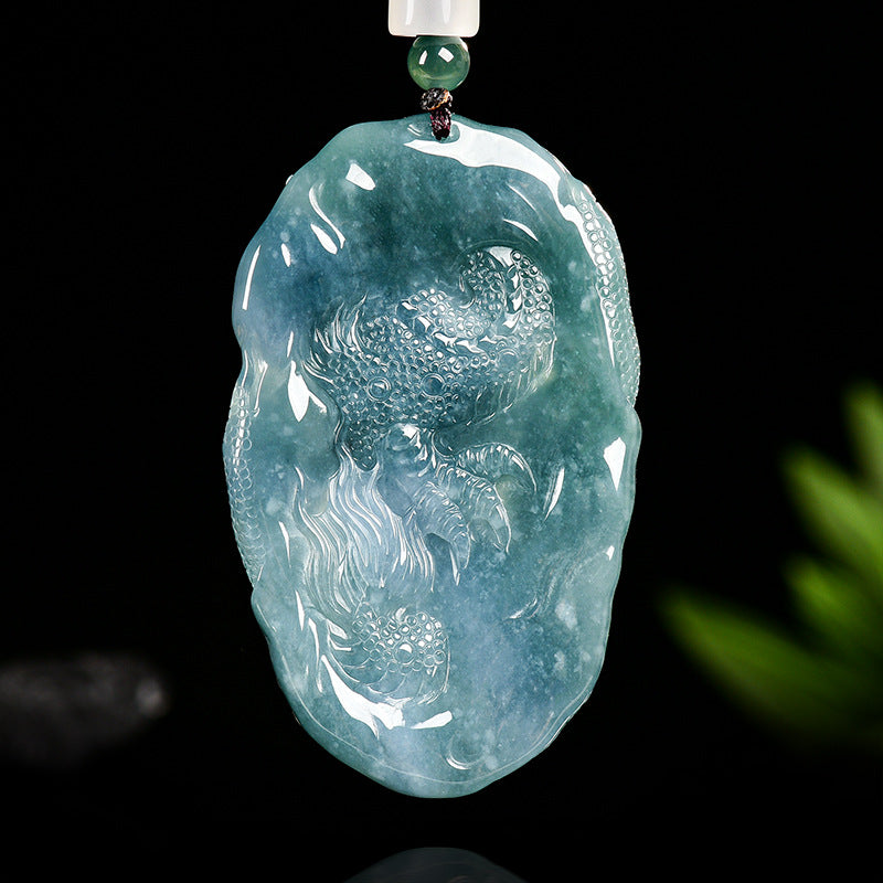 Natural Blue Water Jadeite Divine Dragon Guardian Pendant – A-Grade Jade, Zodiac Dragon Talisman