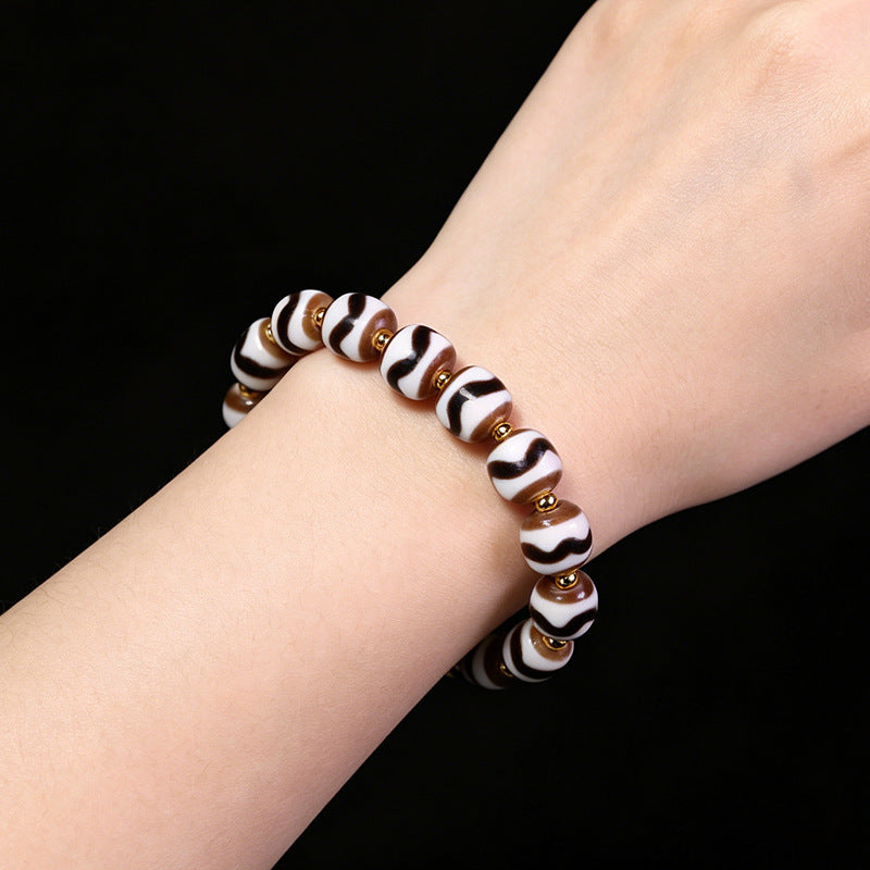 Natural Tibetan-Style Tiger Tooth Dzi Bead Bracelet, 10×11mm, Traditional Unisex Jewelry