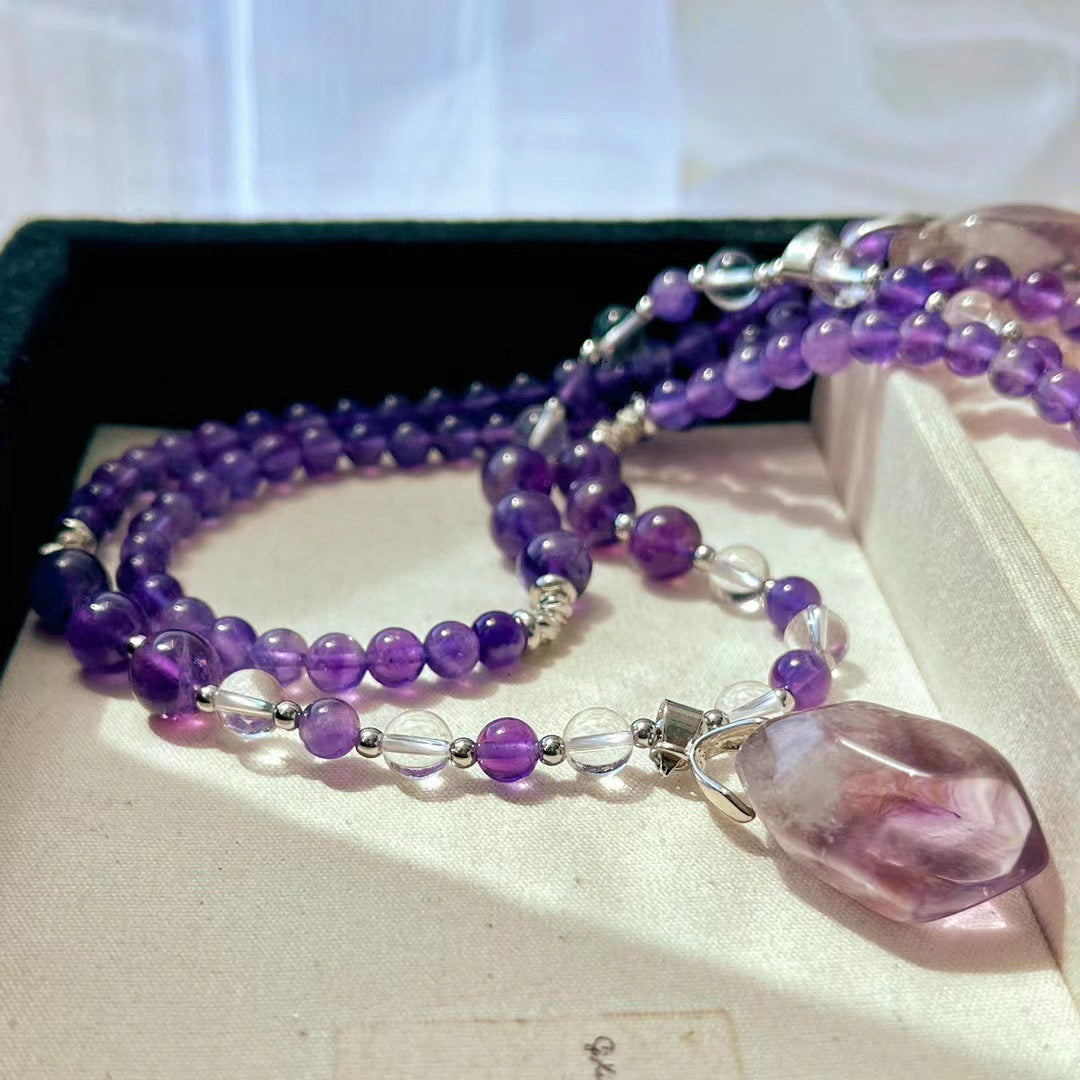 Natural Amethyst Necklace Handmade Beaded Pendant Exquisite Clavicle Chain Necklace