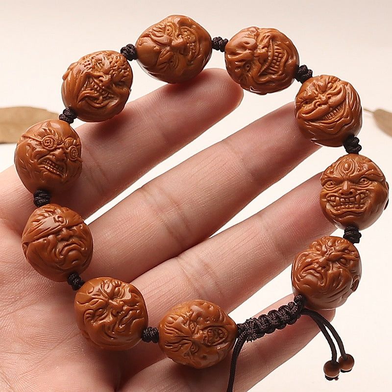 Hand-Carved Olive Pit Fierce Monk Wenwan Bracelet Bead Bracelet 17×19mm