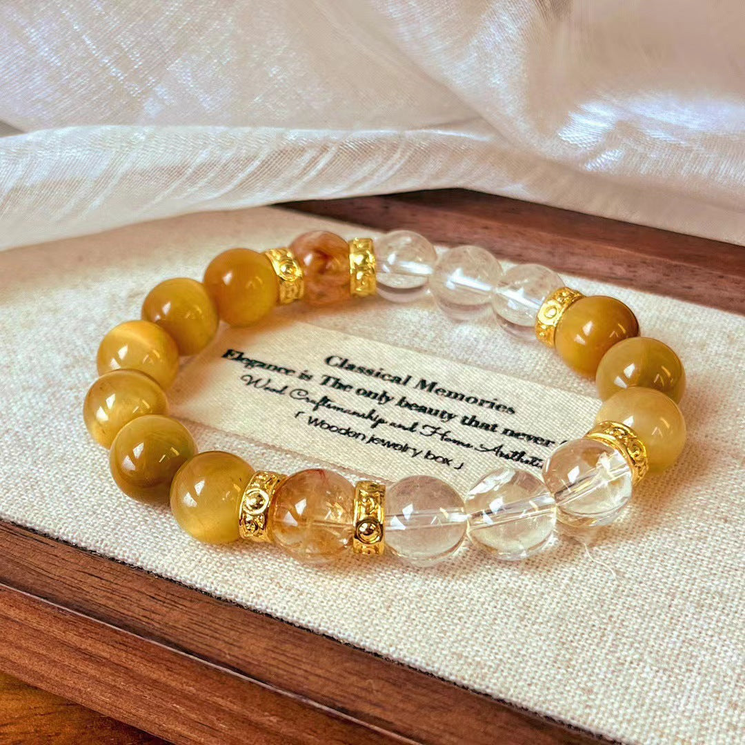 High Quality Natural Tiger's Eye Stone Bracelet Natural Citrine White Crystal Bracelet Handmade Bracelet