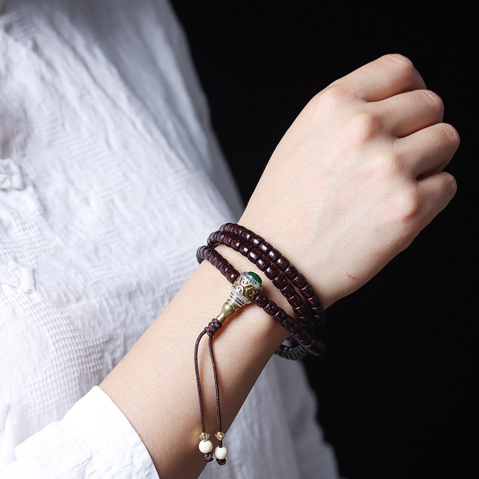 Cinnabar-Infused Star and Moon Bodhi 108 Mala Beads Bracelet