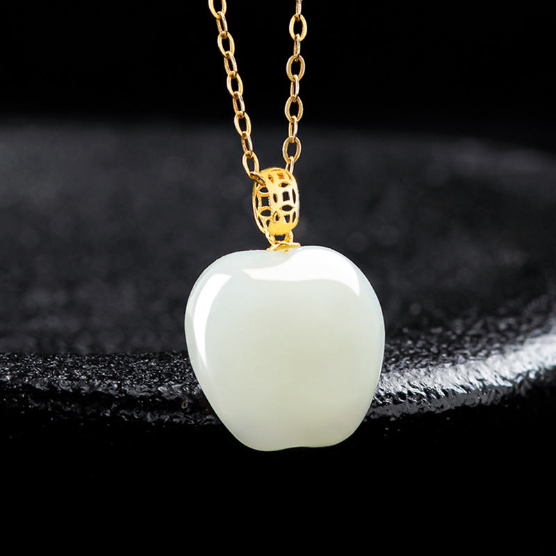 Natural Aged Hetian White Jade Small Apple Pendant for Women