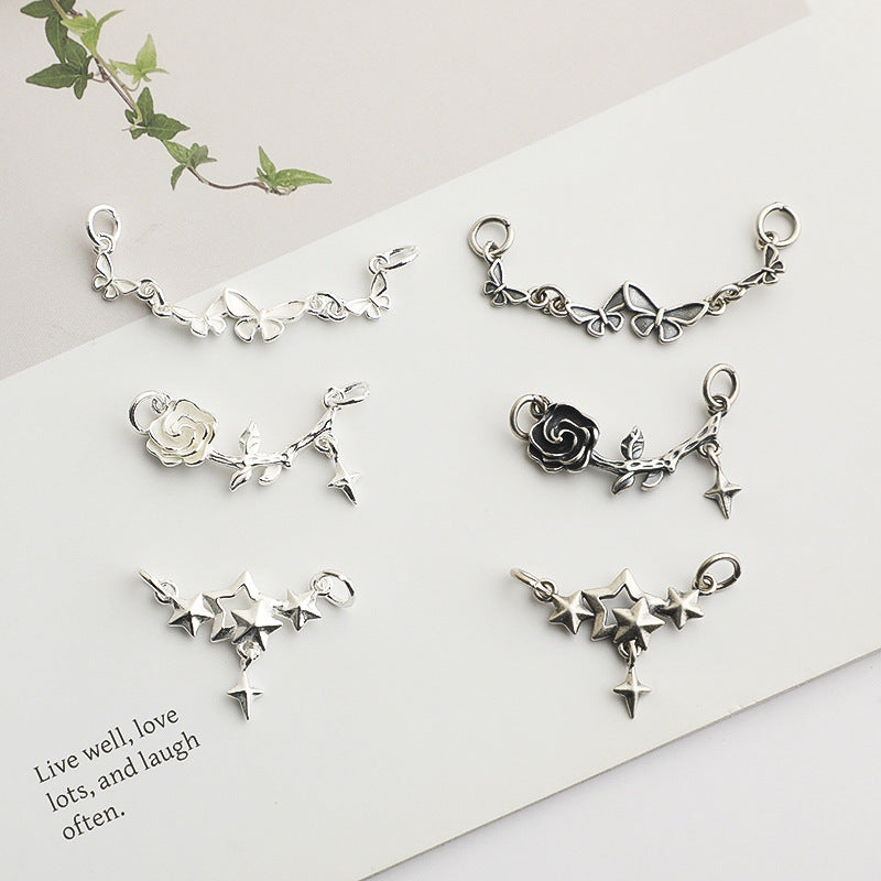 S925 Sterling Silver Butterfly & Rose Dual-Link Accessories – DIY Charm for Beaded Bracelets