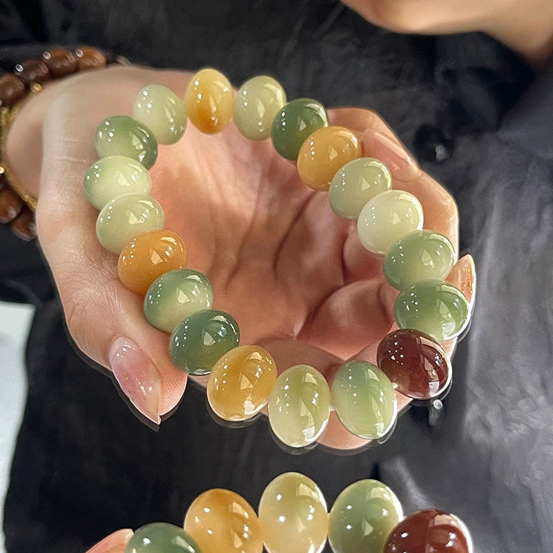 Natural Color Jade-Bodied Bodhi Prayer Bead Bracelet, 14mm