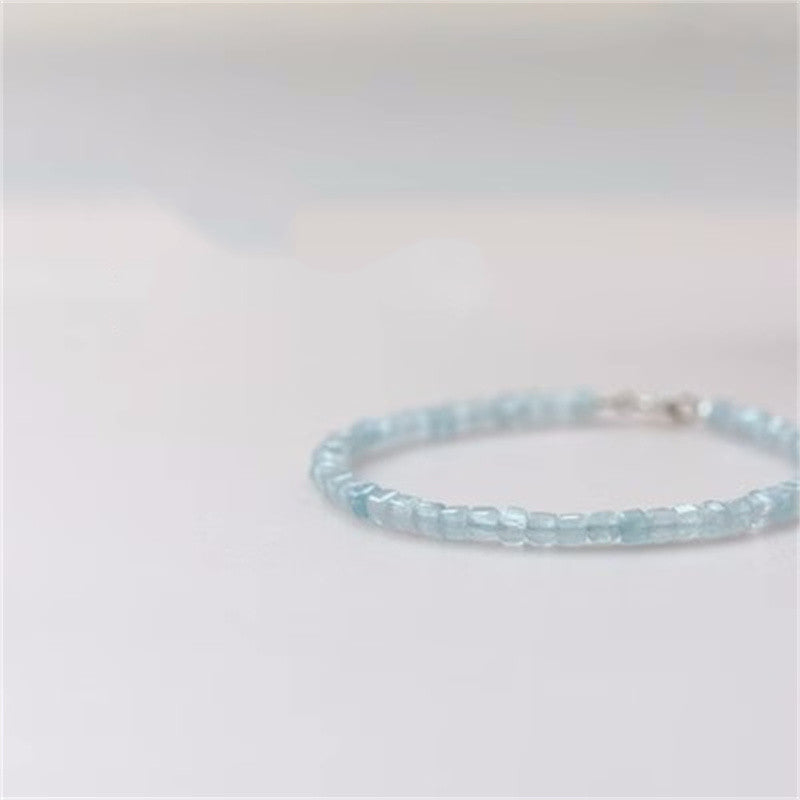 Aquamarine Bracelet Natural Crystal Sugar Cube Beads for Women