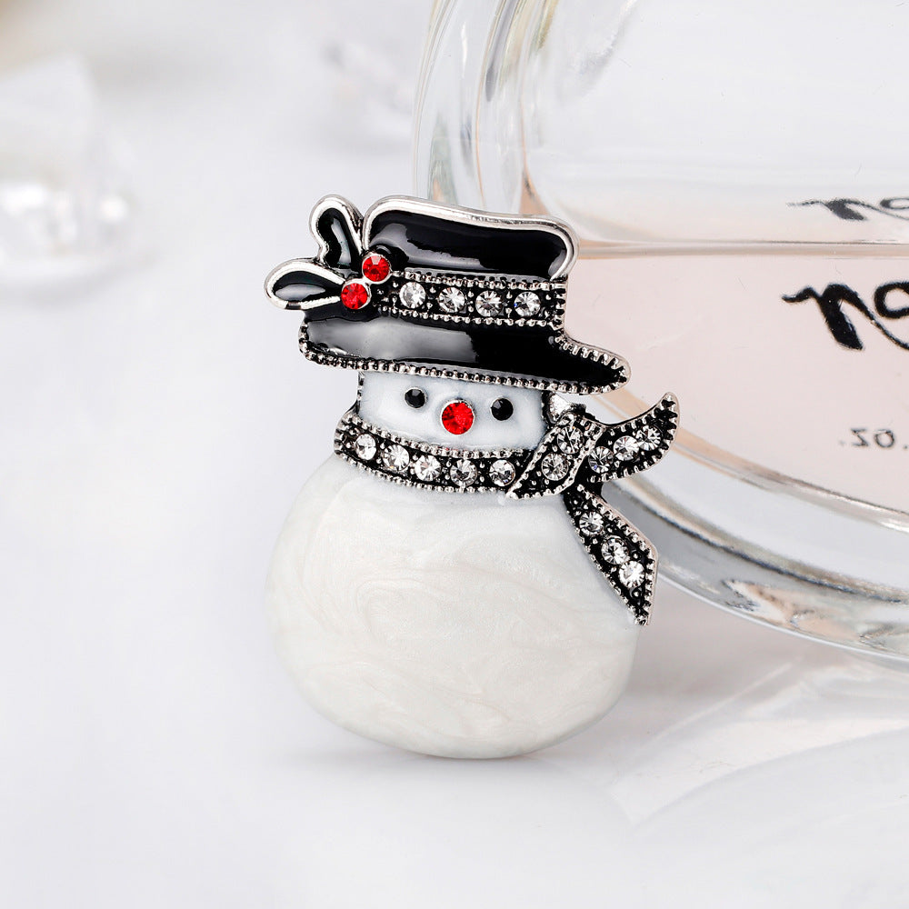 Simple Rhinestone Snowman Christmas Brooch Holiday Gift for Men and Women