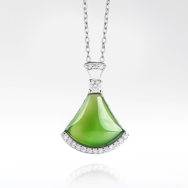 Natural Aged Hetian Green Jade “Little Dress” Pendant for Women, S925 Silver Setting