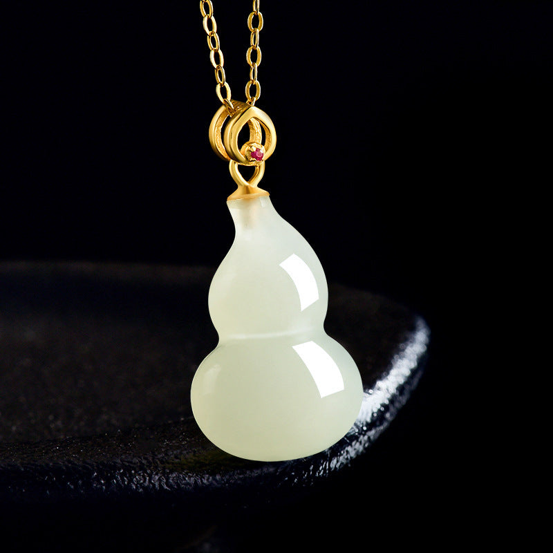 Natural Aged Hetian White Jade Gourd Pendant for Women