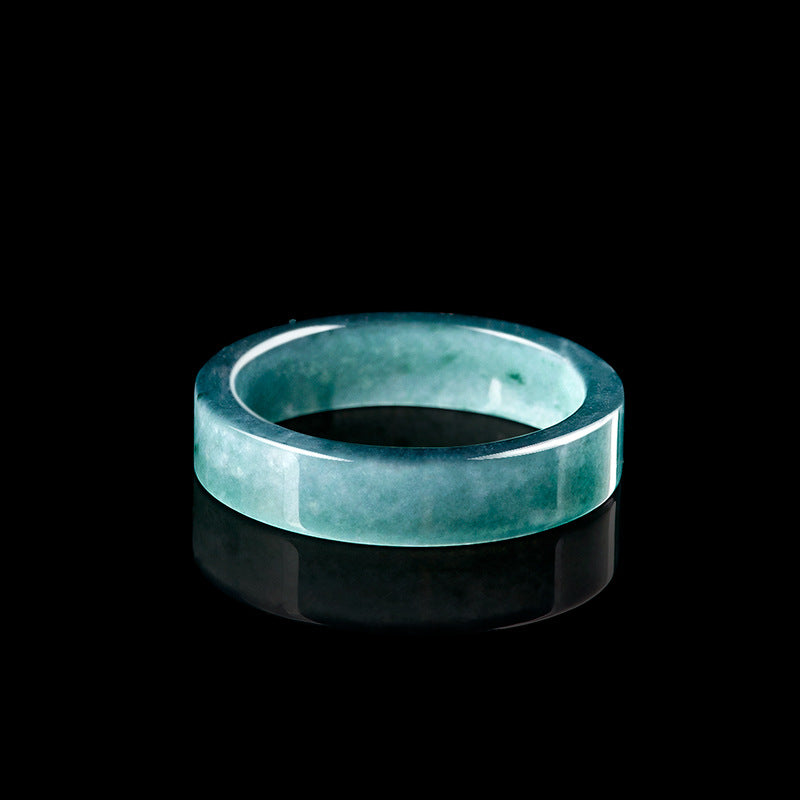 Natural A-Grade Blue Water Jadeite Square Ring