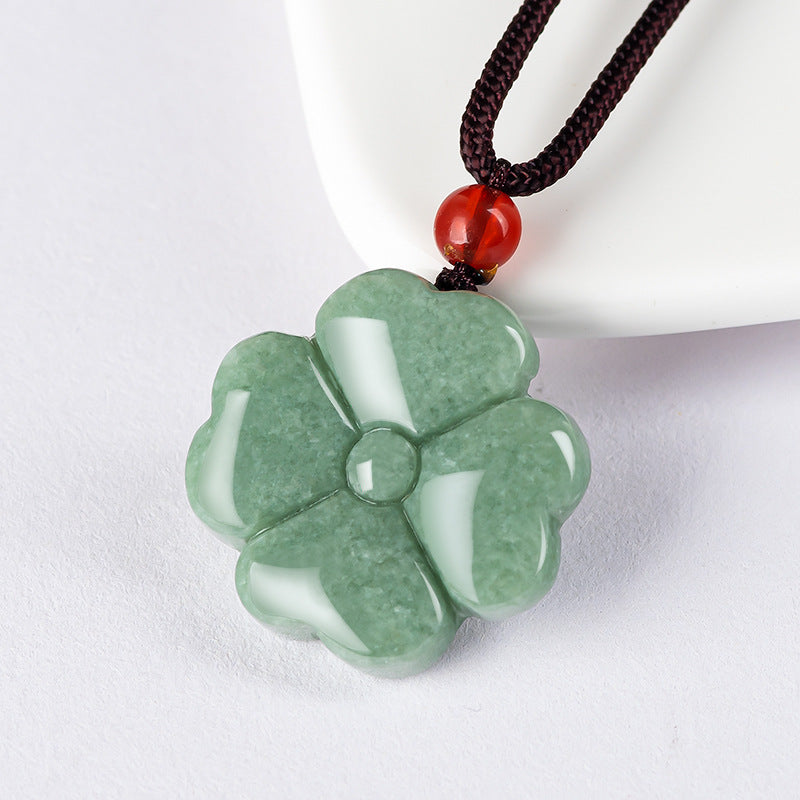 Natural A-Grade Jadeite Four-Leaf Clover Pendant – Hand-Carved Green Jade Jewelry for Women