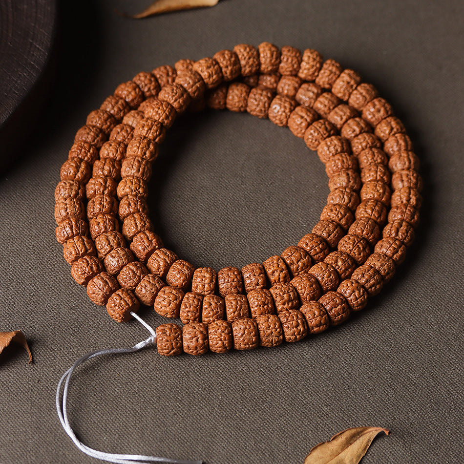 Natural Rudraksha Double Dragon Pattern 108 Mala Beads Prayer Beads