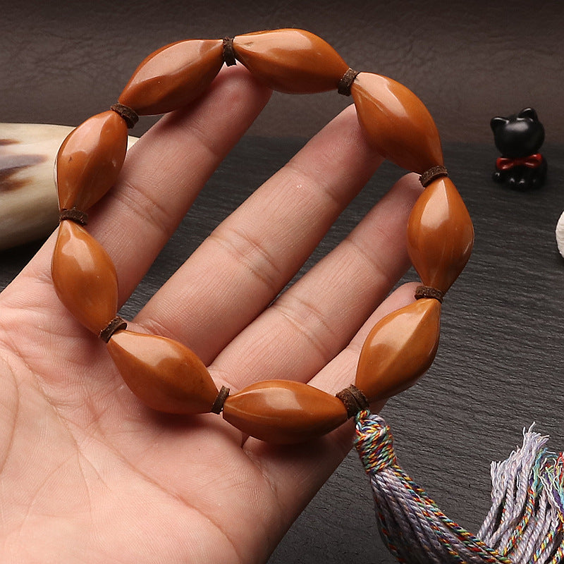 Wenwan Olive Pit High-Polish Smooth Bead Handheld Bracelet with Tassel