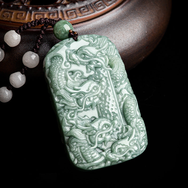 Natural A-Grade Jadeite Nine-Dragon Talisman Pendant – Protect Your Zodiac with Power & Luck