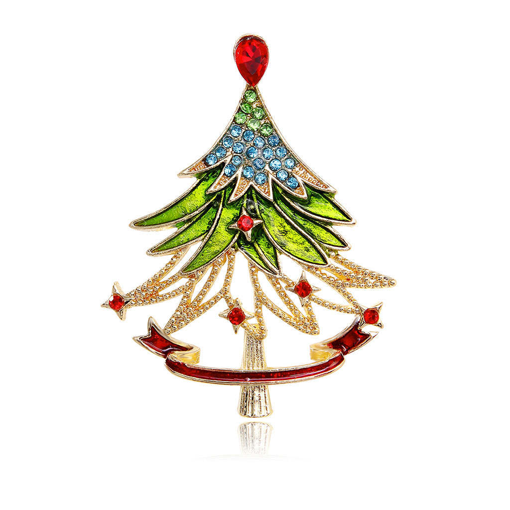 Christmas Enamel Diamond Christmas Tree Brooch Holiday Accessory