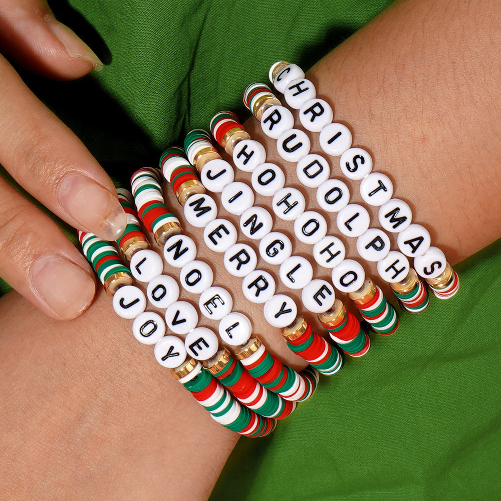 Christmas Friendship Bracelet 8-Piece Set – DIY Letter Beaded Bracelet