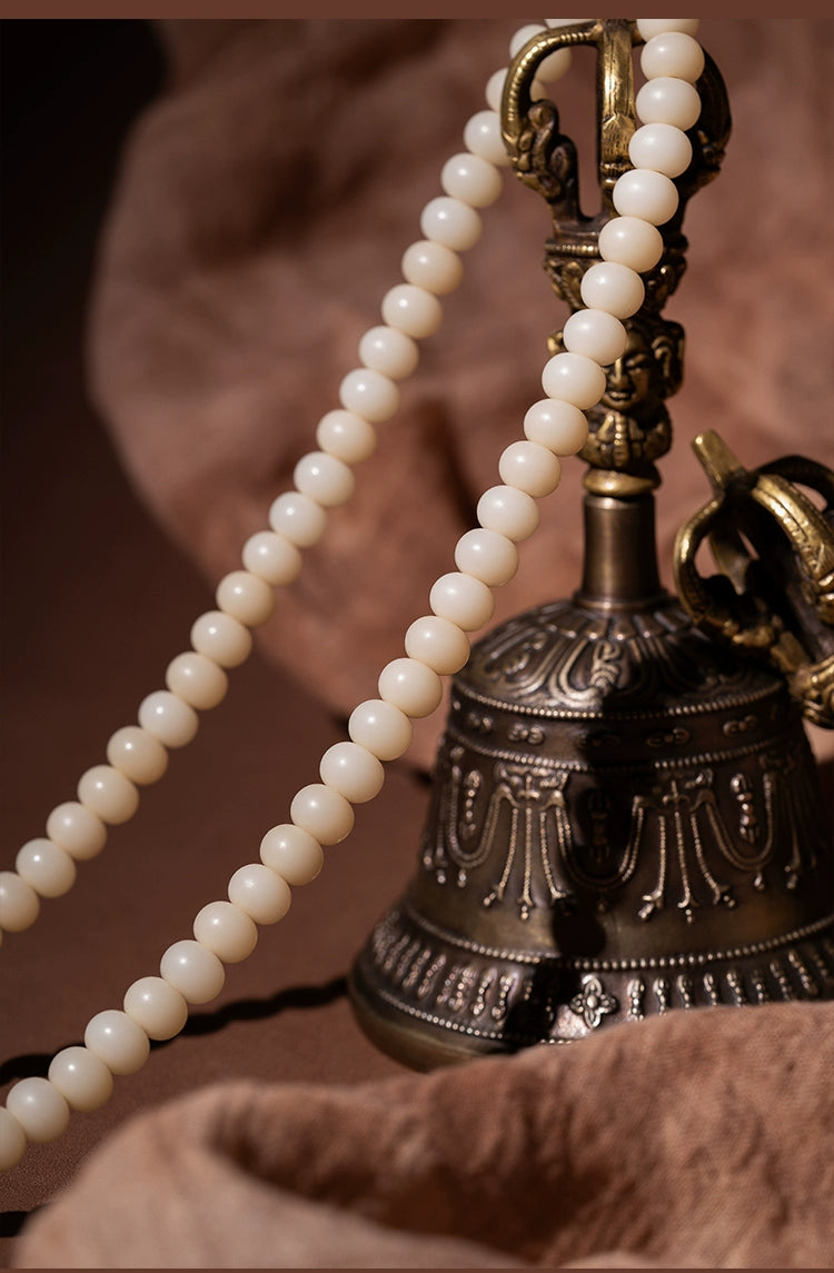 7.5mm*10mm White Jade Bodhi 108 Bead Mala Necklace