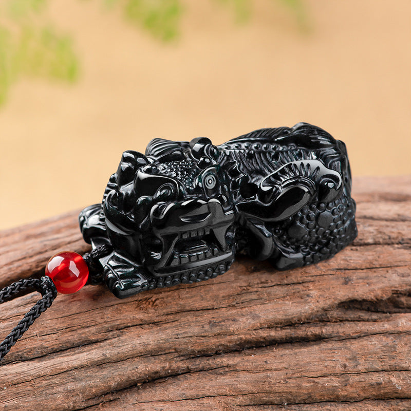 Natural A-Grade Black Jadeite Pixiu Wealth Attraction Pendant for Men and Women