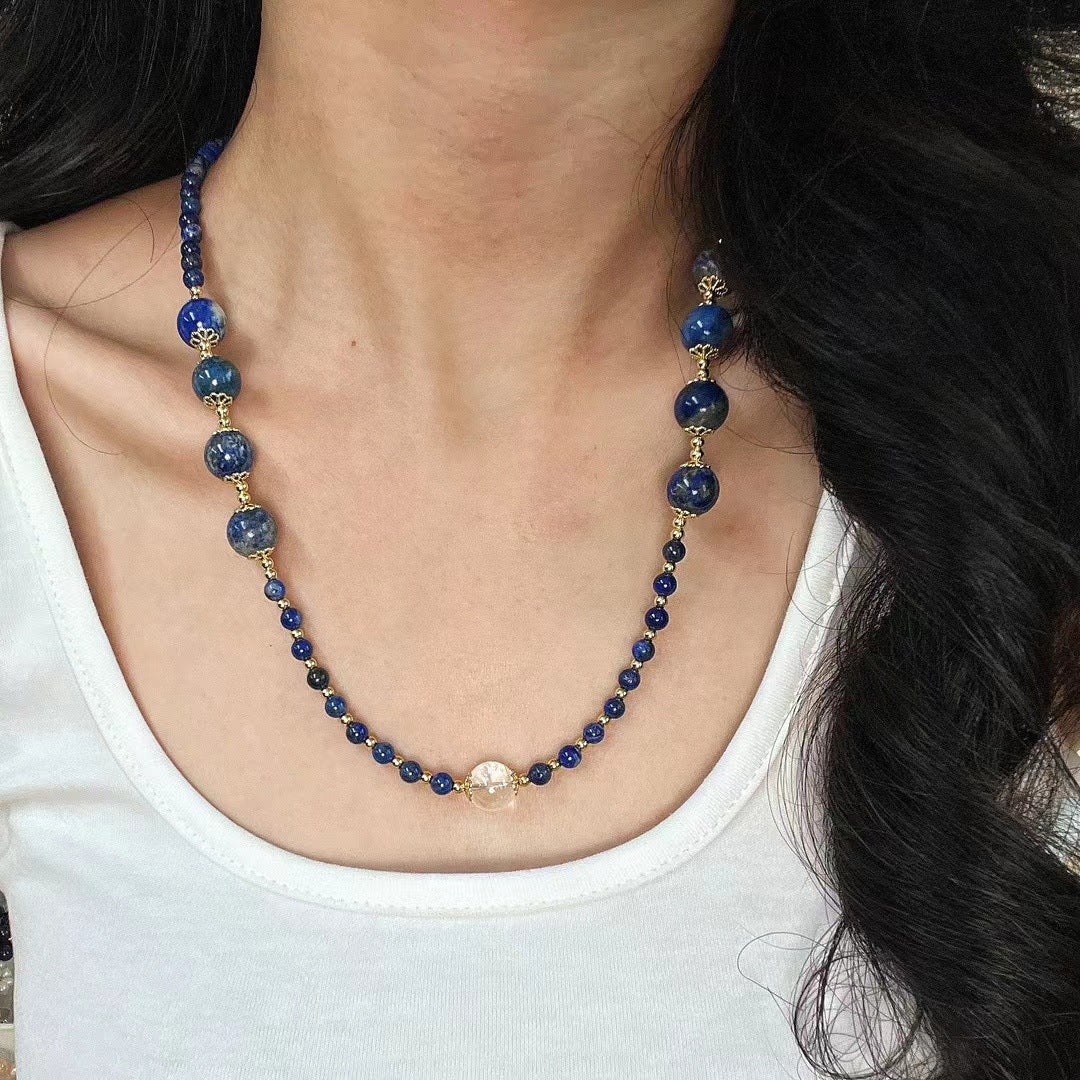 Vintage Natural Lapis Lazuli Necklace Natural White Crystal Clavicle Chain Necklace