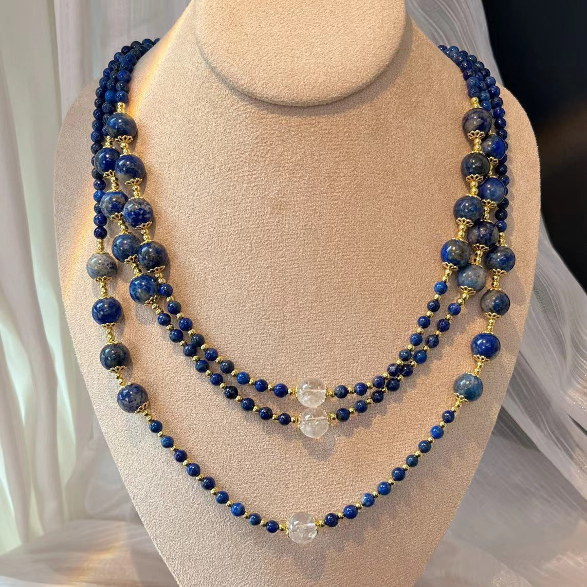 Vintage Natural Lapis Lazuli Necklace Natural White Crystal Clavicle Chain Necklace