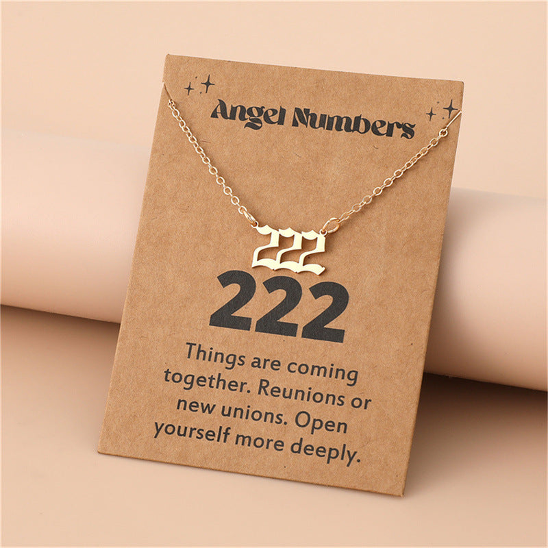 Angel Number Necklace, Gold-Plated Stainless Steel 111–999 Angel Number Clavicle Chain Necklace