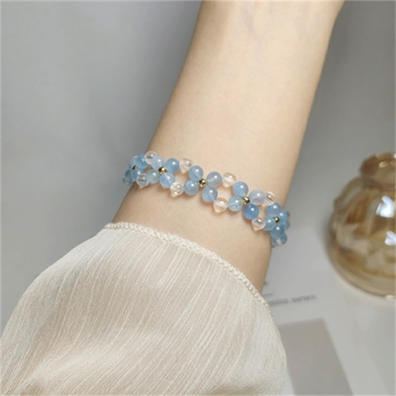 Stylish and Fresh Aquamarine Bracelet Double-layer Design White Crystal