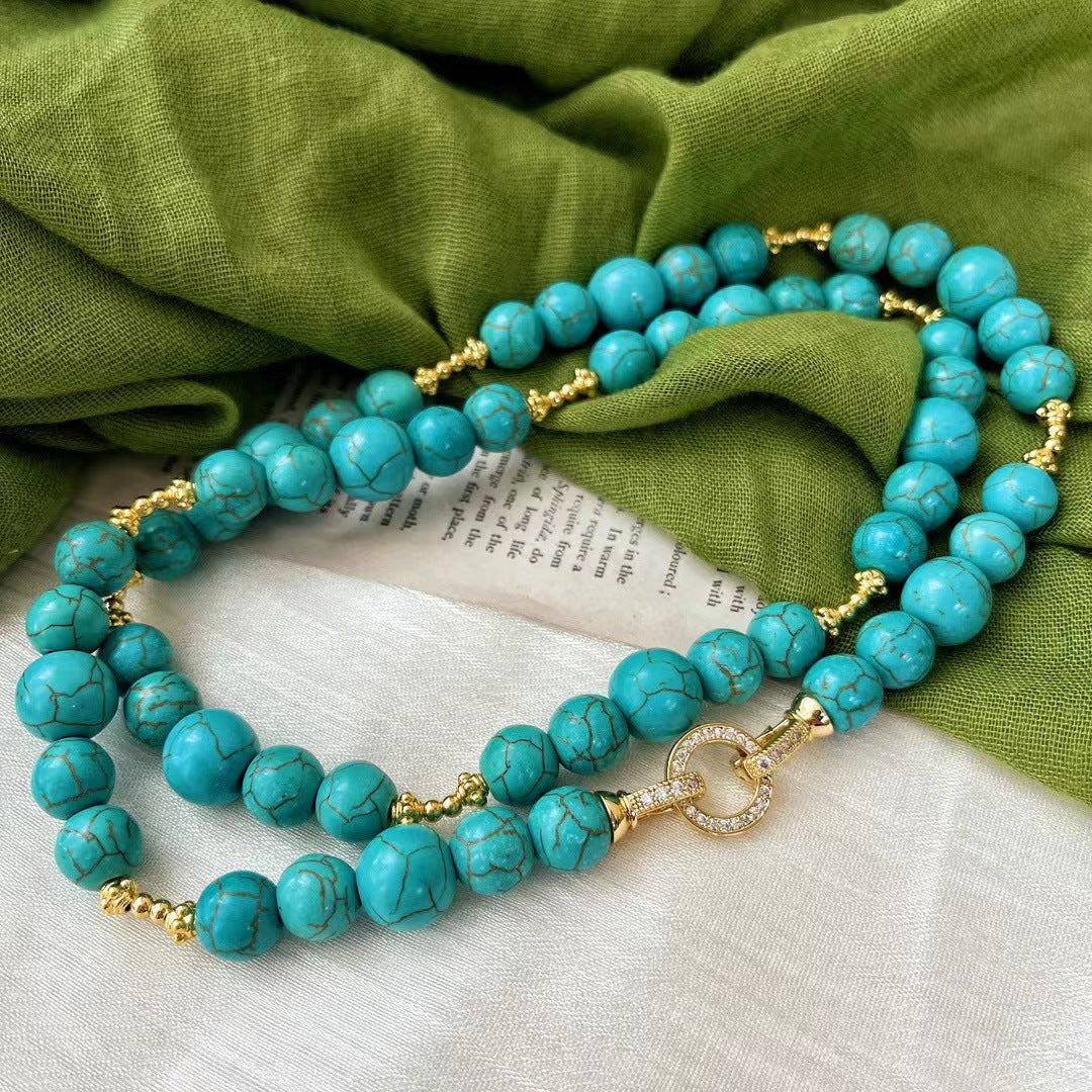 Retro Artificial Turquoise Necklace Light Luxury Clavicle Chain Necklace for Women