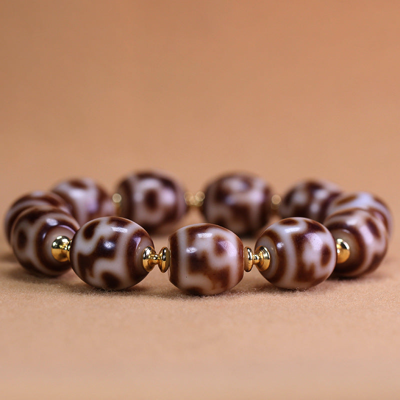 Natural Tibetan-Style Dalu Treasure Vase Dzi Bead Bracelet, 14×14mm