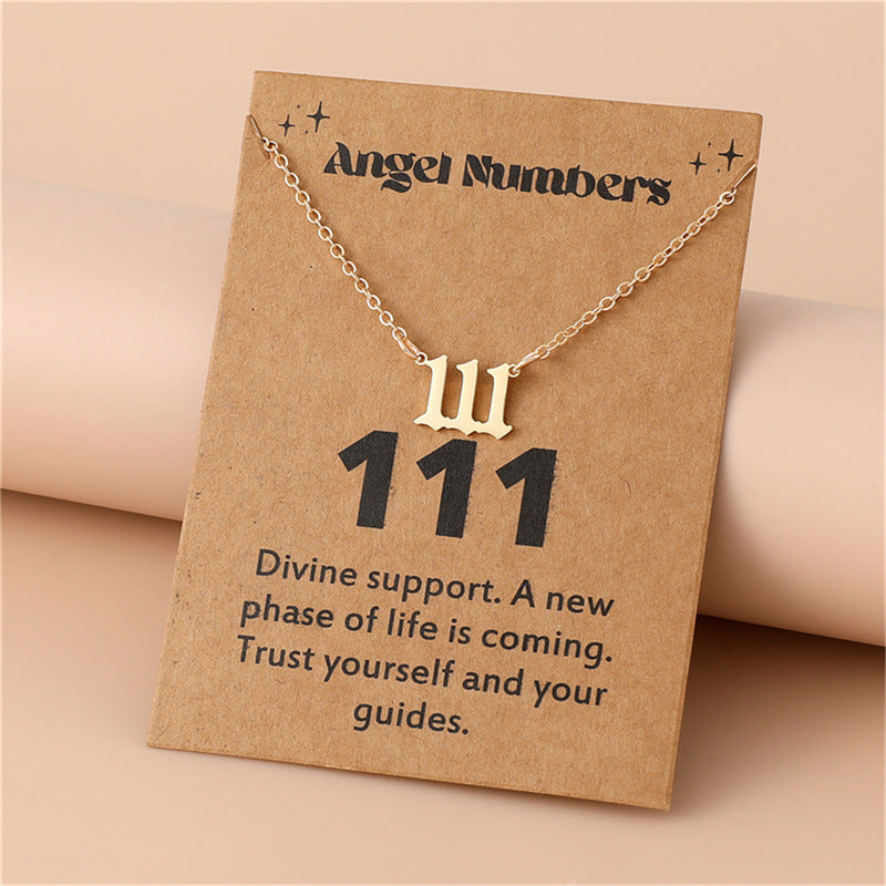 Angel Number Necklace, Gold-Plated Stainless Steel 111–999 Angel Number Clavicle Chain Necklace