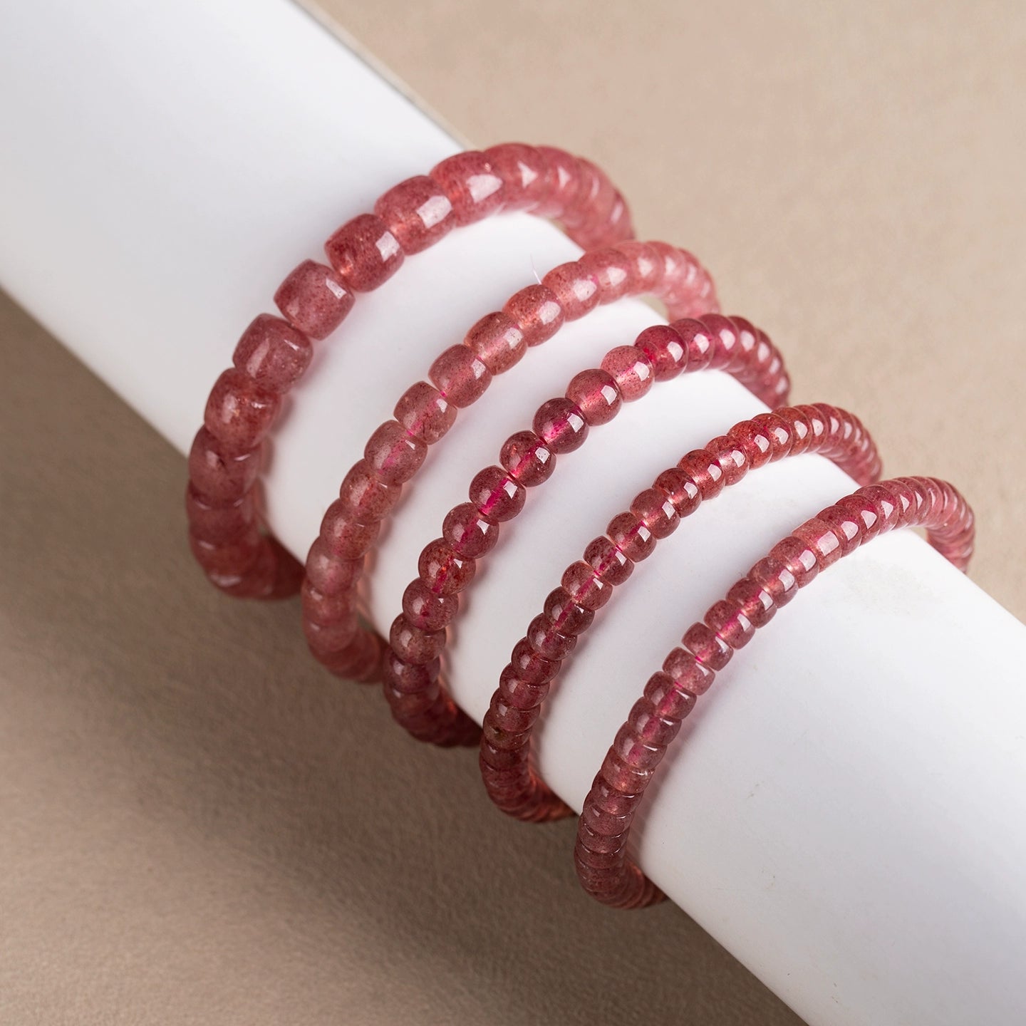 7A Natural Clear Red Strawberry Quartz Bracelet – Premium Straight-Cut Design, Multiple Bead Shapes Available
