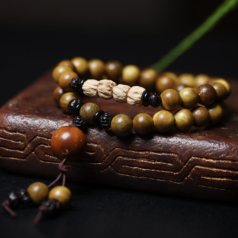 Argentine Aged Green Sandalwood Double Wrap Round Bead Bracelet for Women 8mm