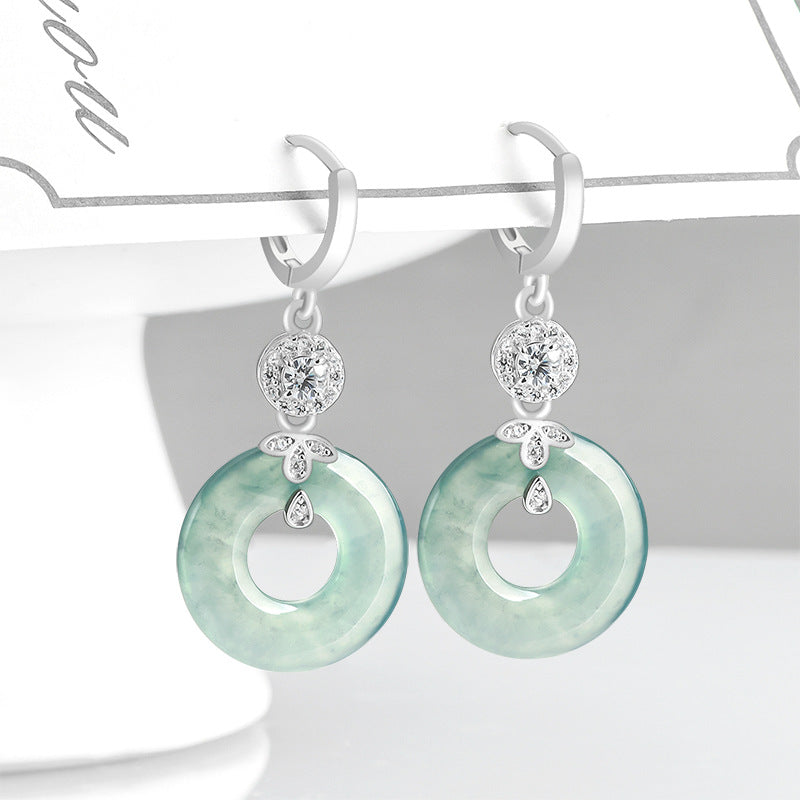 Natural A-Grade Blue Water Jadeite Hoop Earrings – S925 Silver, Ice-Type Jade, High-End Fashion for Women