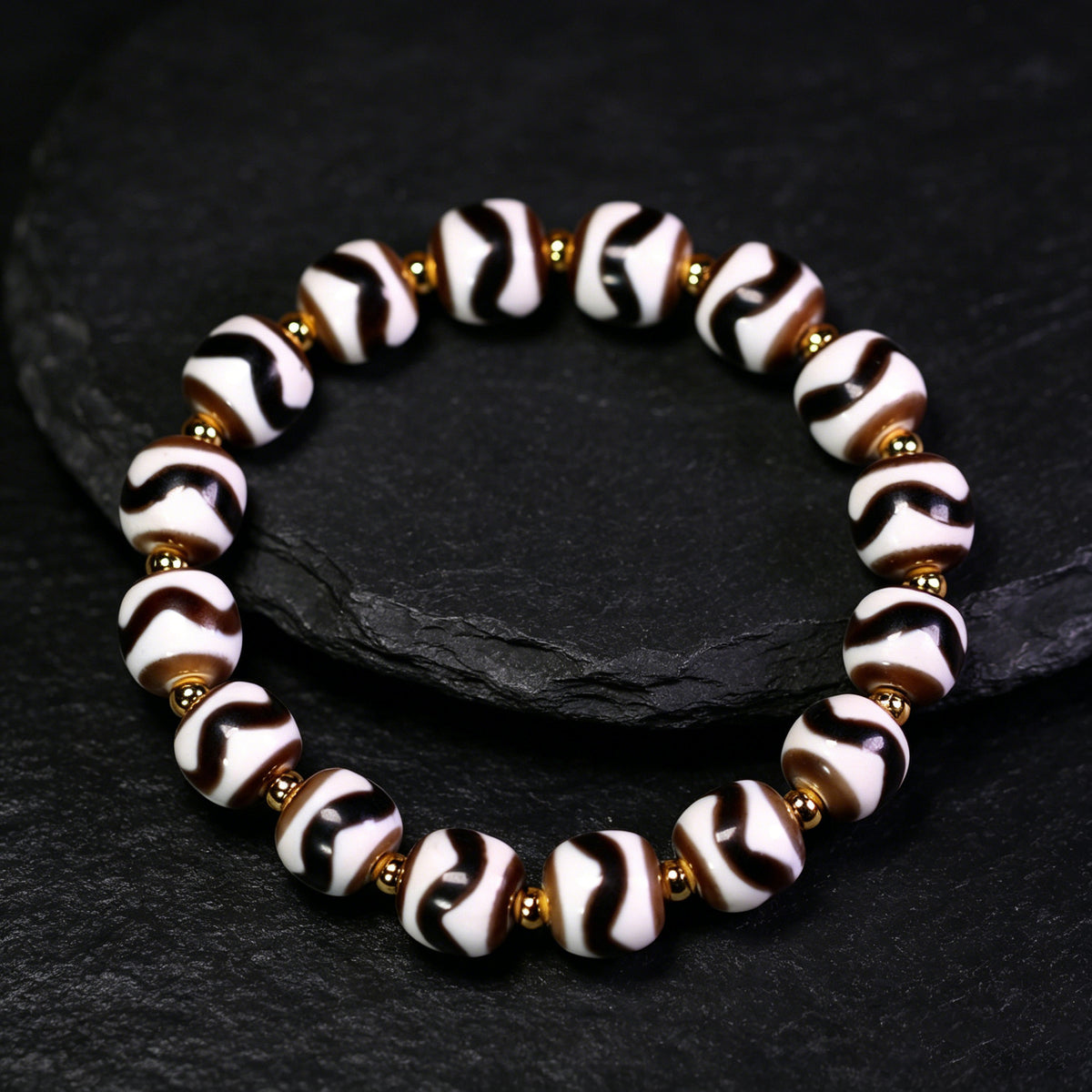 Natural Tibetan-Style Tiger Tooth Dzi Bead Bracelet, 10×11mm, Traditional Unisex Jewelry