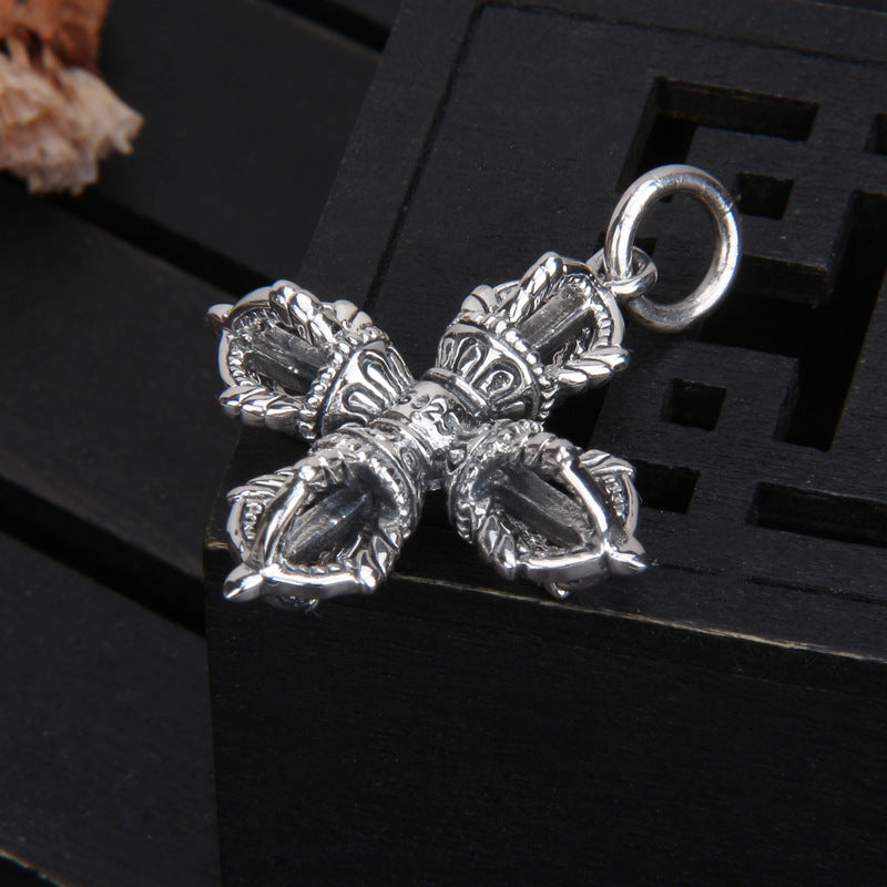 925 Sterling Silver Delicate Vajra Cross Necklace
