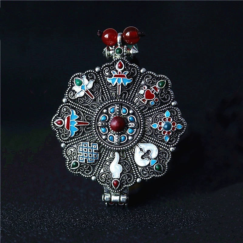 Tibetan Eight Treasures Six-Character Mantra Gau Box Tibetan Necklace Pendant