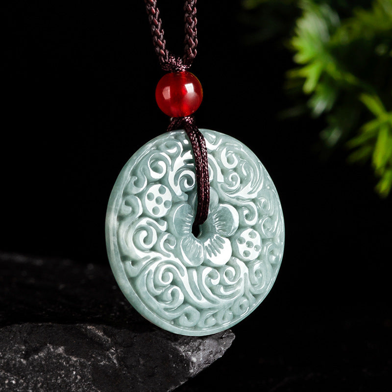 Carved Jadeite Peaceful Pendant – Natural A-Grade Jade, Adjustable 70cm Cord