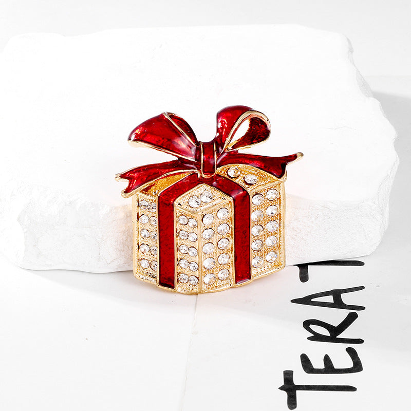 Sparkling Christmas Gift Box Brooch Festive Accessory for Women