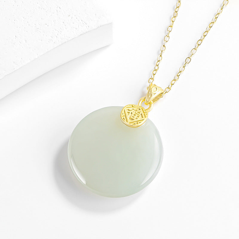 Natural Aged Hetian White Jade Round Pendant for Women