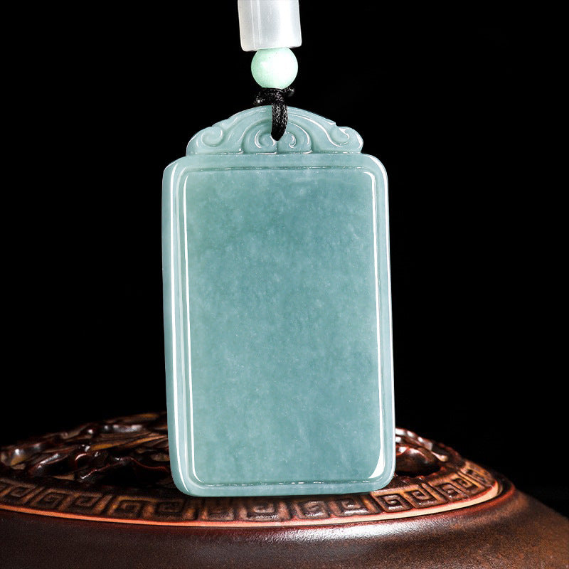 Natural Ice Blue Jadeite “Peace & Safety” Pendant – Genuine A-Grade Blue Water Jade, Feng Shui Talisman