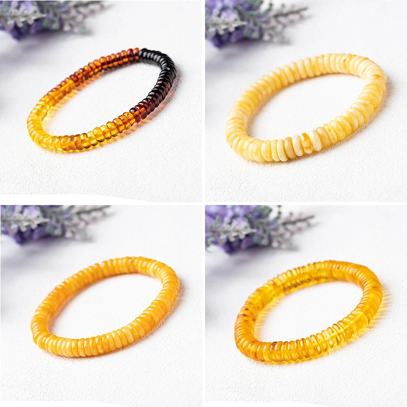 Natural gold amber and beeswax Abacus Bead Disc Spacer Bracelet